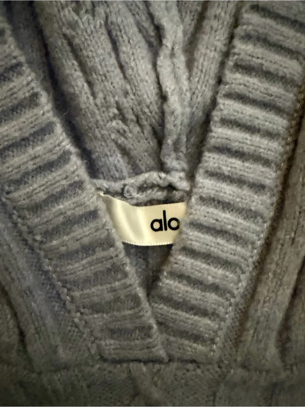 ALO Yoga Light Blue Cable-Knit Hooded Sweater